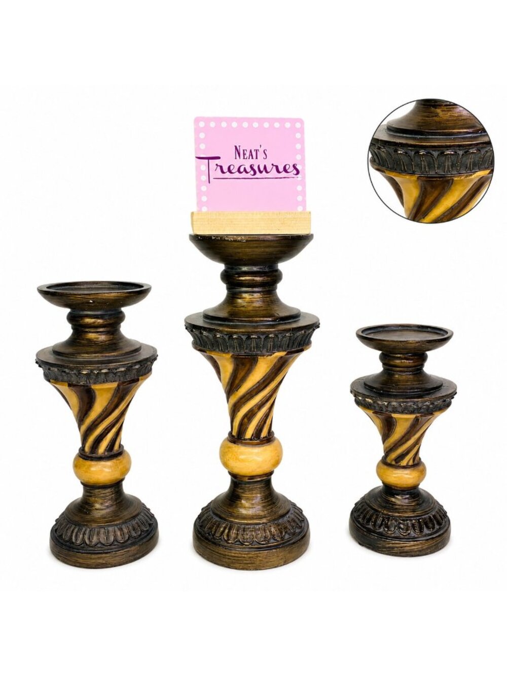 Kirkland's MARBLE SWIRL FINISHED #081120 Free Standing Candleholders Set 3